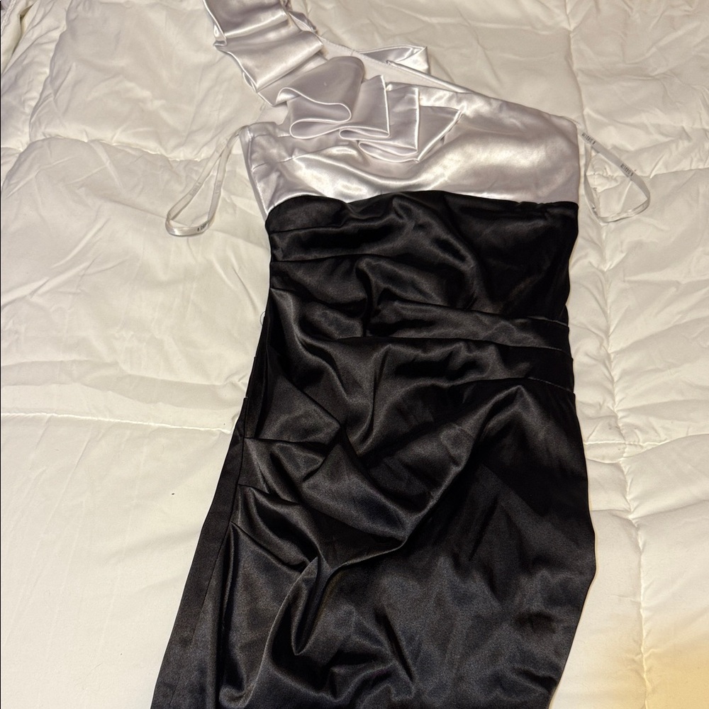 B Darlin Elegant Black and White One-Shoulder Dress